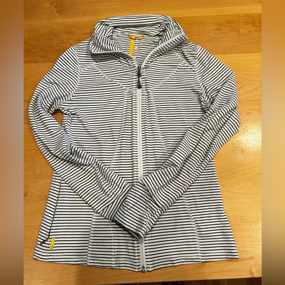 Lole - White With Gray Stripes Front Zip Top Size M